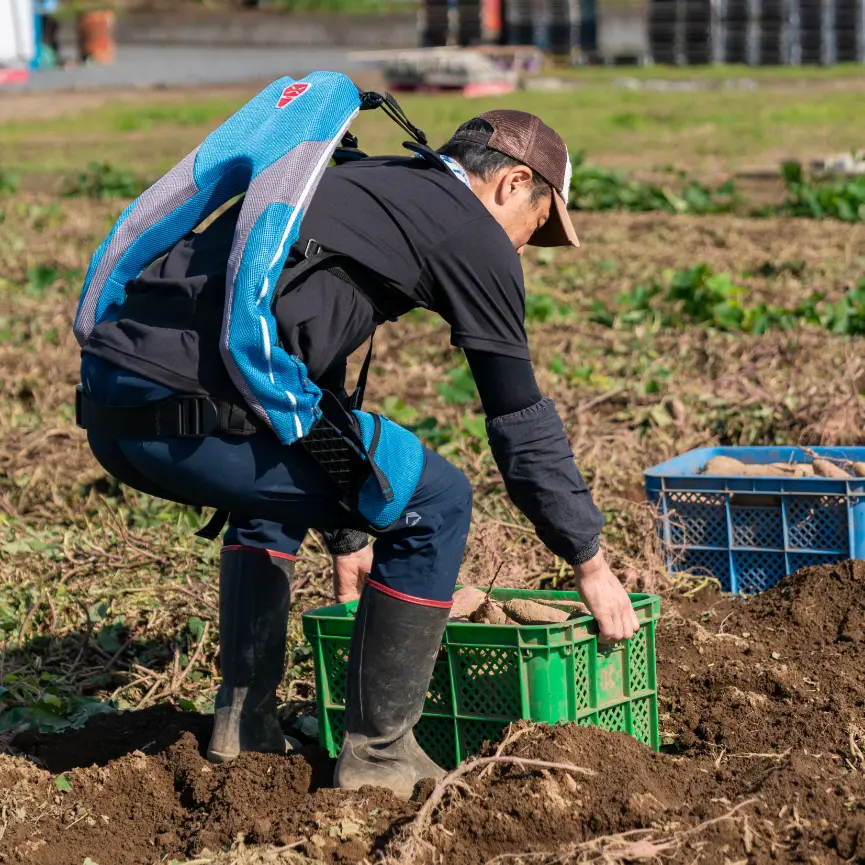 農業でものを運んでいる様子