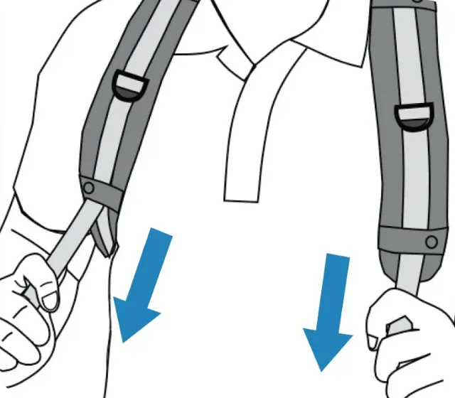 肩ベルトを締める様子