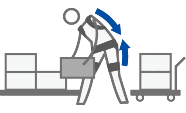 製造現場での荷物の持ち上げ作業・持ち運ぶ作業をサポートする様子のイラスト