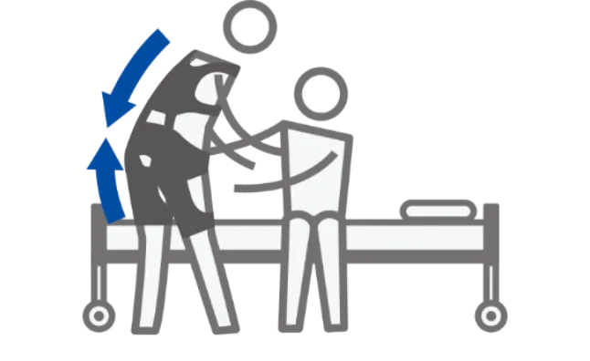 介護現場でつらい姿勢をサポートする様子のイラスト