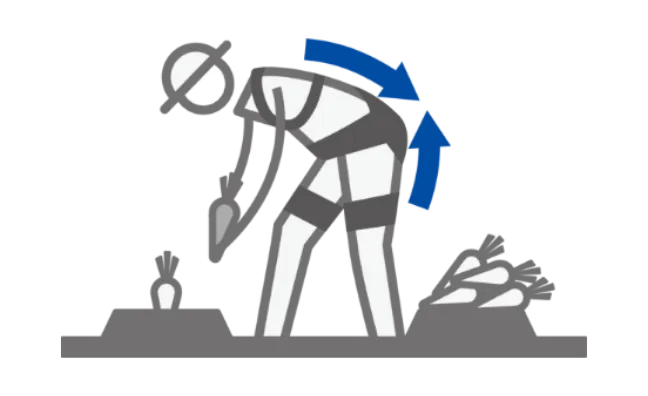 農作業の前傾姿勢を支える様子のイラスト